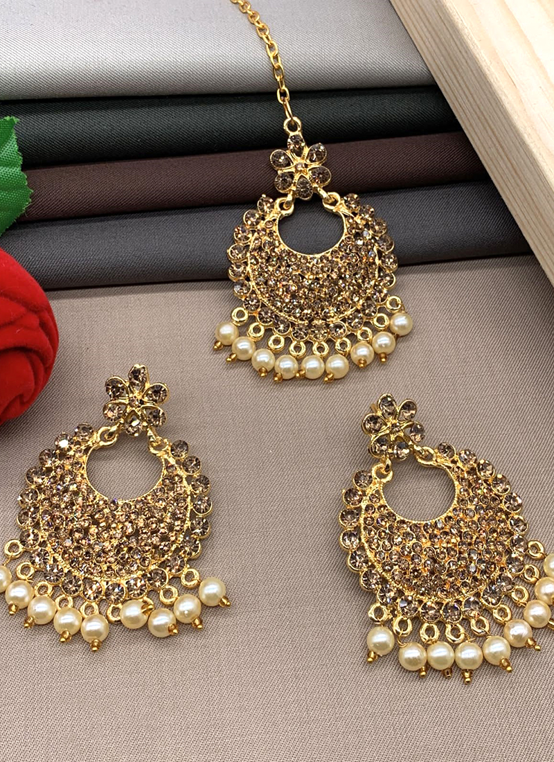 Indian Bridal Kundan Polki Maang Pakistani Tikka Earrings Royal Blue CZ  Stone | eBay