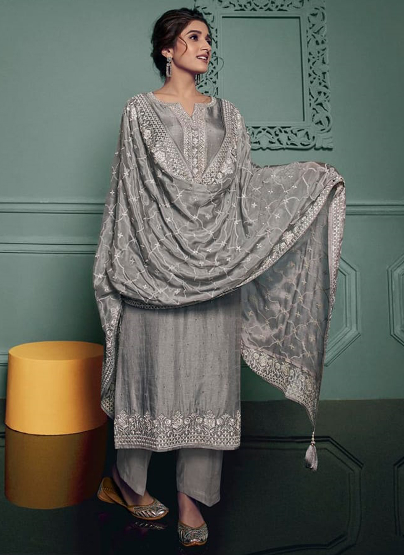 Buy Grey Dola Silk Party Wear Embroidery Work Salwar Suit Online From  Wholesale Salwar., image size:800x1100