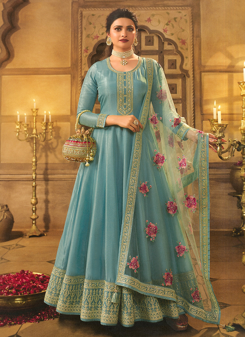 Turquoise anarkali suit hotsell
