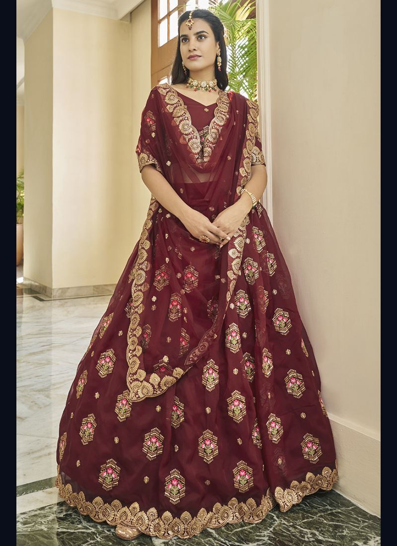 Deep Maroon Color Wedding lehenga | Designer bridal lehenga, Red lehenga, Bridal  lehenga