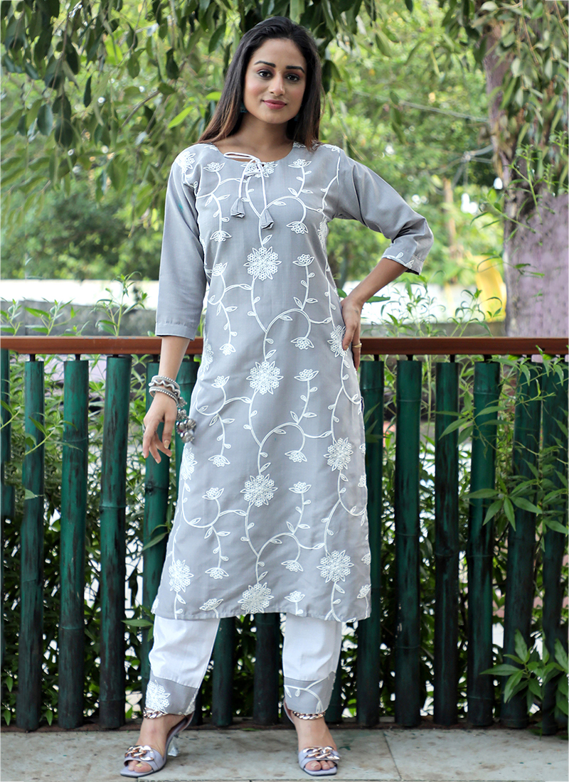 Chulbuli Light Pink Cotton Kurti With Fancy Grey Jacket | Bhadar