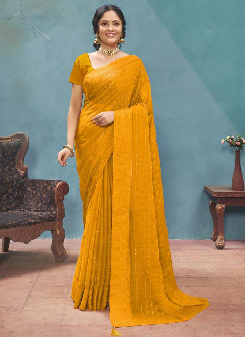 Buy Meia Designer Georgette Satin Patta Border Saree With Blouse Online @  ₹999 from ShopClues