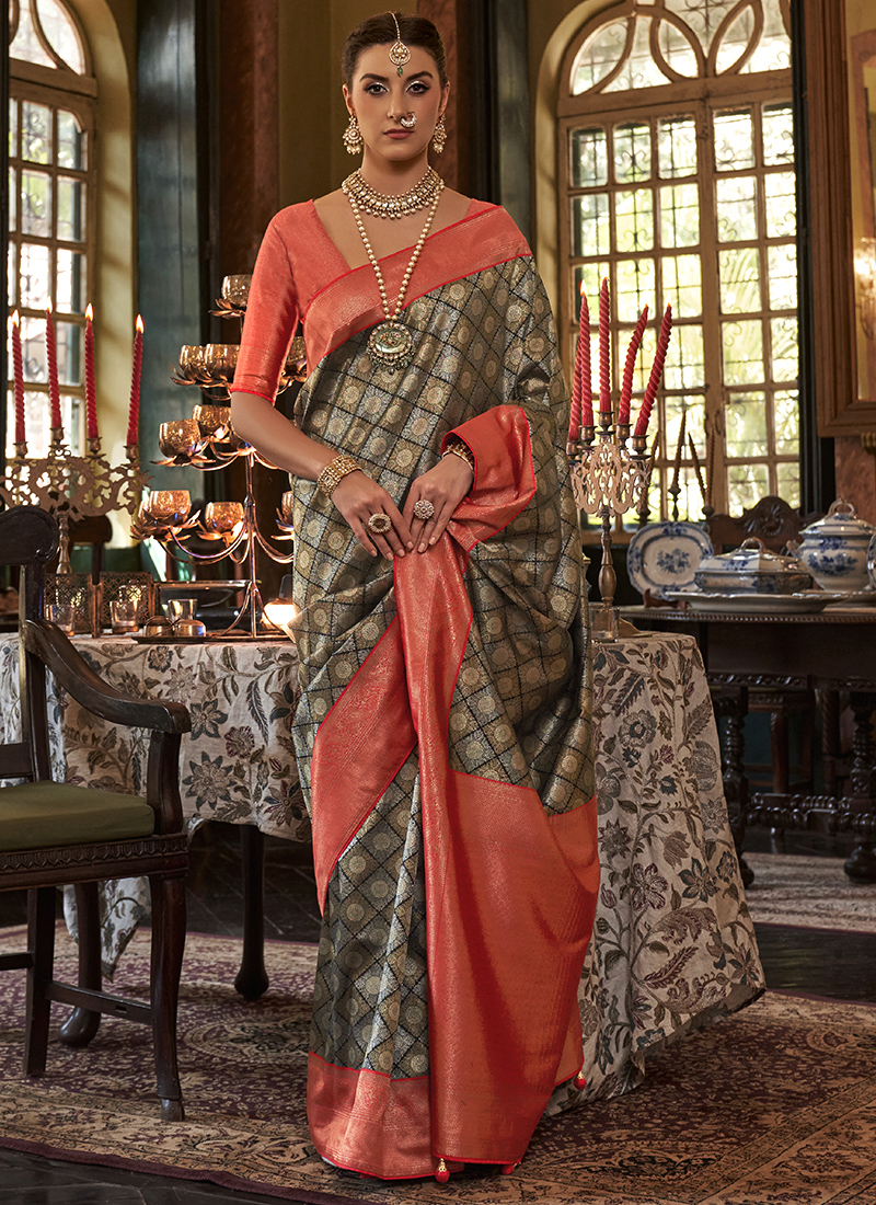 Buy Carmine Red Khaddi Banarasi Georgette Saree online-Karagiri