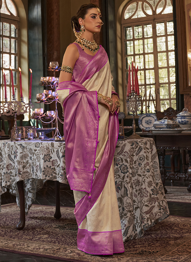 Cream Silk Wedding Saree