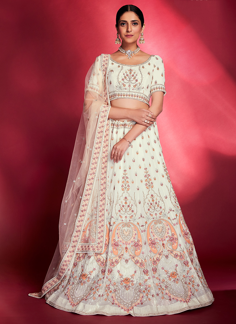 Buy Pretty Bridal Wear Art Silk White Thread Work Lehenga Choli 141498  Online