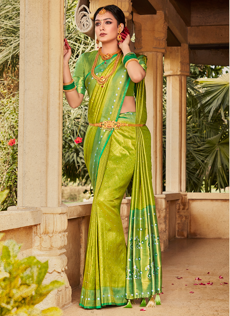 Online Sale Woven Zari Silk Light Green Saree|SARV140973