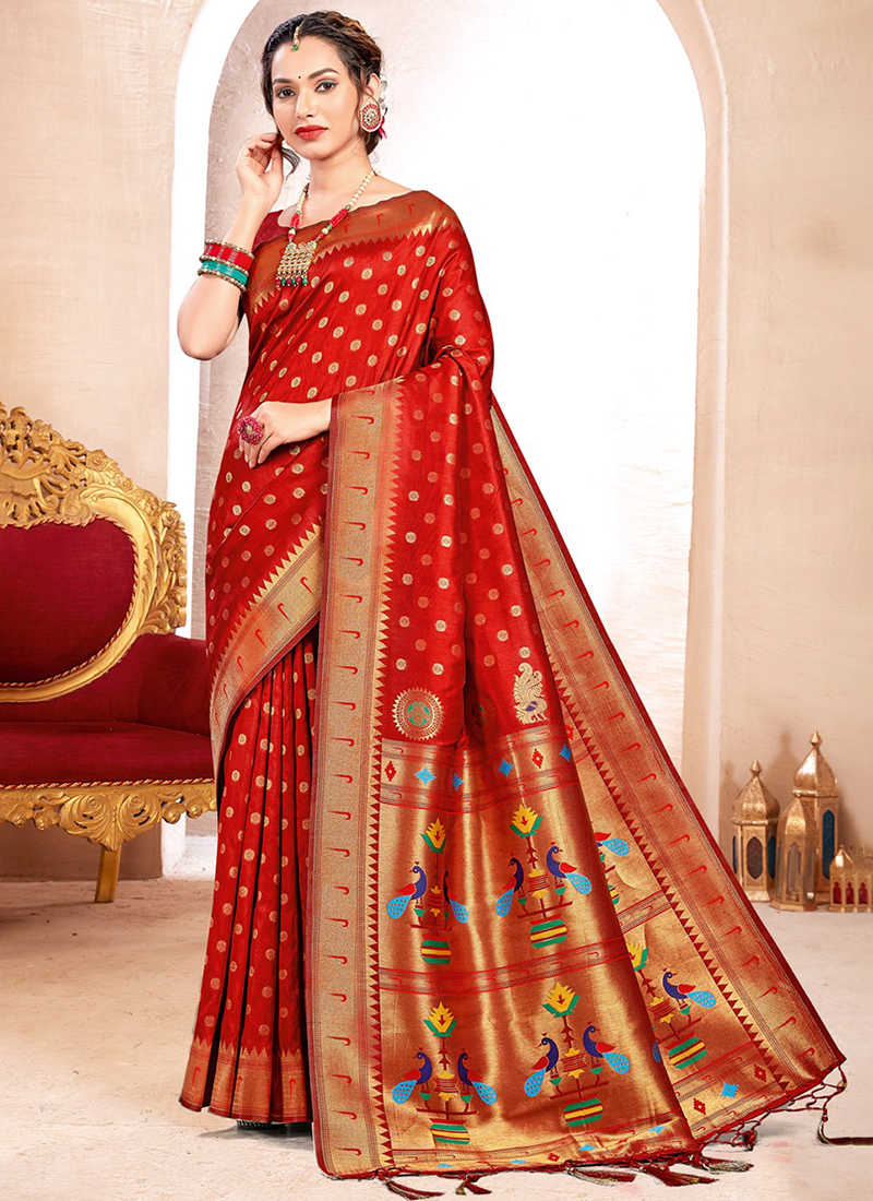 Red Silk Traditional Wear Paithani Saree KAVITASILK 1005