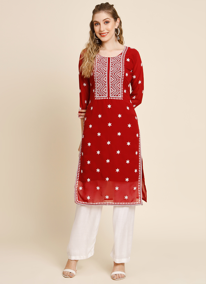 Fabclub Rayon Floral Printed Straight Red Women Kurti, Size: M, L, XL, 2XL,  Wash Care: Machine wash at Rs 369 in Ahmedabad