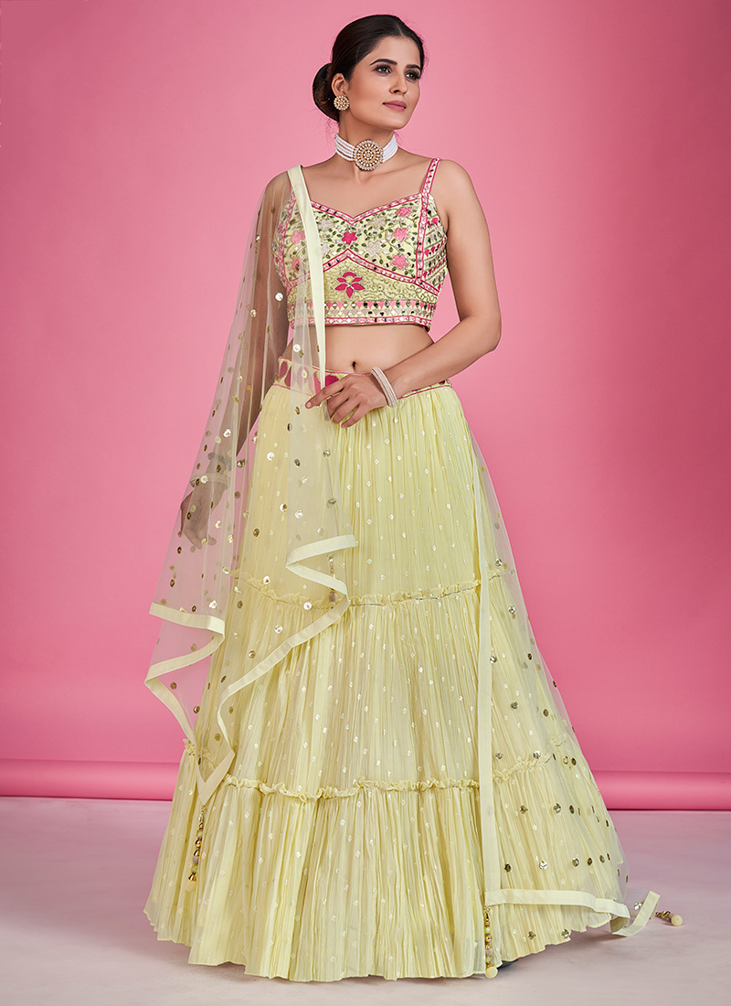 Glam Yellow Premium Georgette Sequins Wedding Lehenga Choli