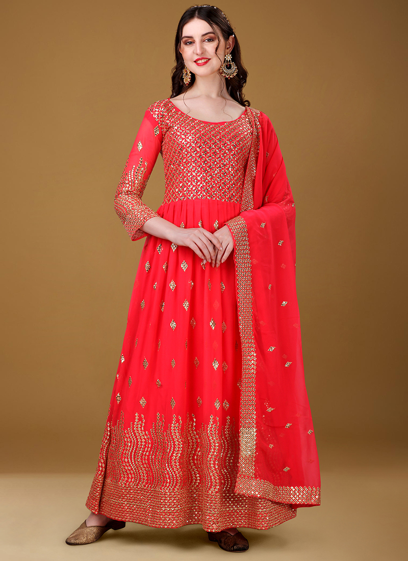 lw-9044-georgette-plain-gown-WITH RED DUPATTA