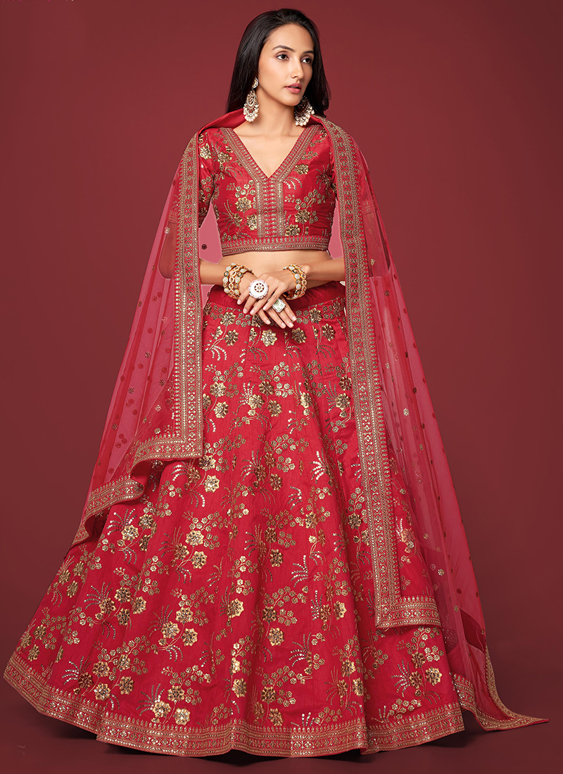 Red Silk Wedding Wear Zari Work Lehenga Choli MODERNVIBES2 7815