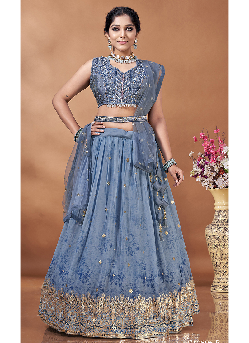 Pink and Blue Designer Party Wear Lehenga Set | Party wear lehenga, Indian  lehenga, Lehenga choli online