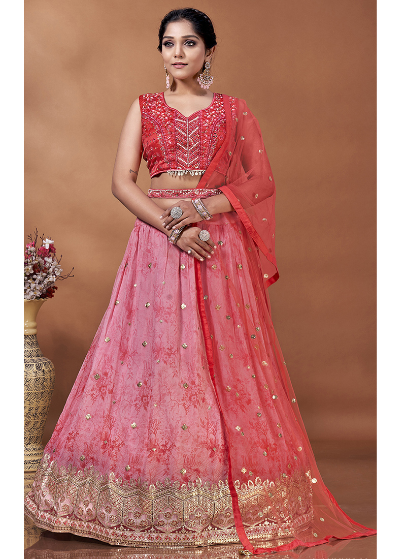 Buy KAKALI'S WORLD Pink & White Printed Sequinned Ready to Wear Lehenga &  Blouse With Dupatta_XS at Amazon.in