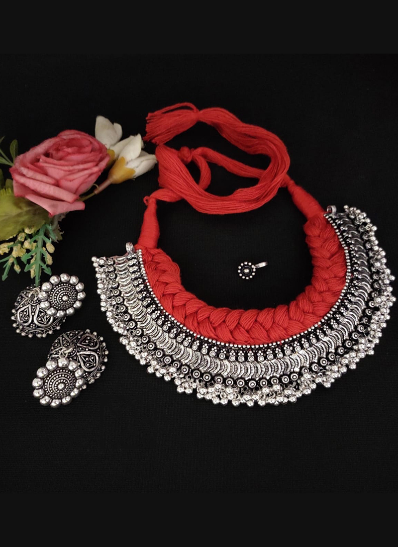 Blue Handcrafted cotton Thread made Ghungroo Choker set Catalog