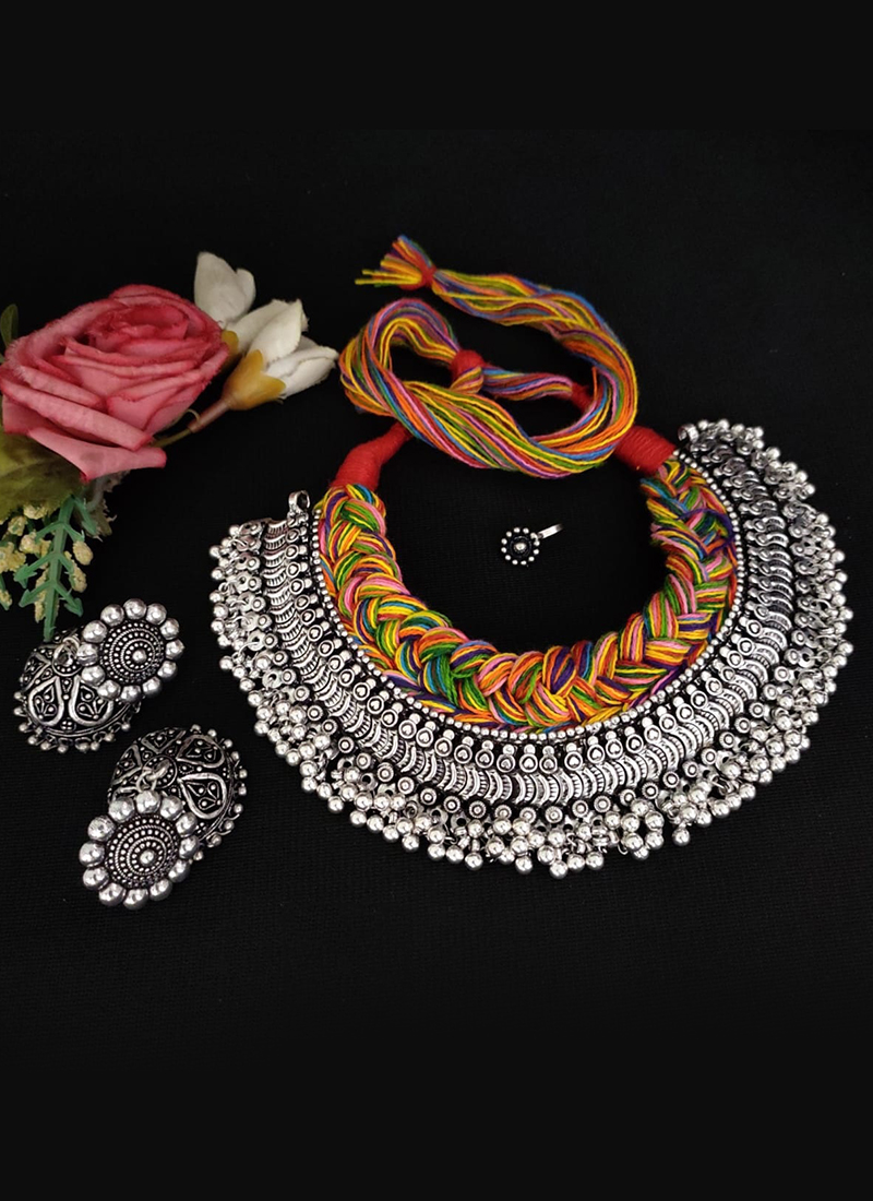 Blue Handcrafted cotton Thread made Ghungroo Choker set Catalog