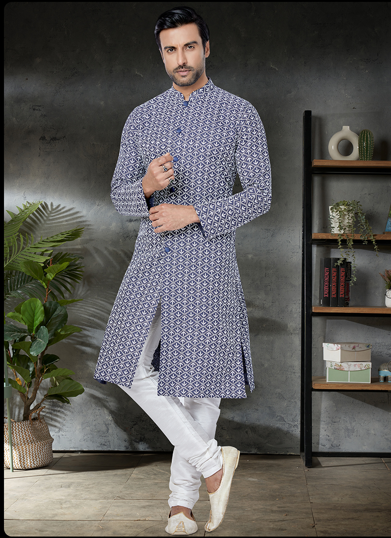 Buy CRYSTAL REVENUE Men's Cotton Ethnic Motifs Mirror Work Kurta Set For  Festival And Wedding Wear (Blue) - XX-Large Online at Best Prices in India  - JioMart.