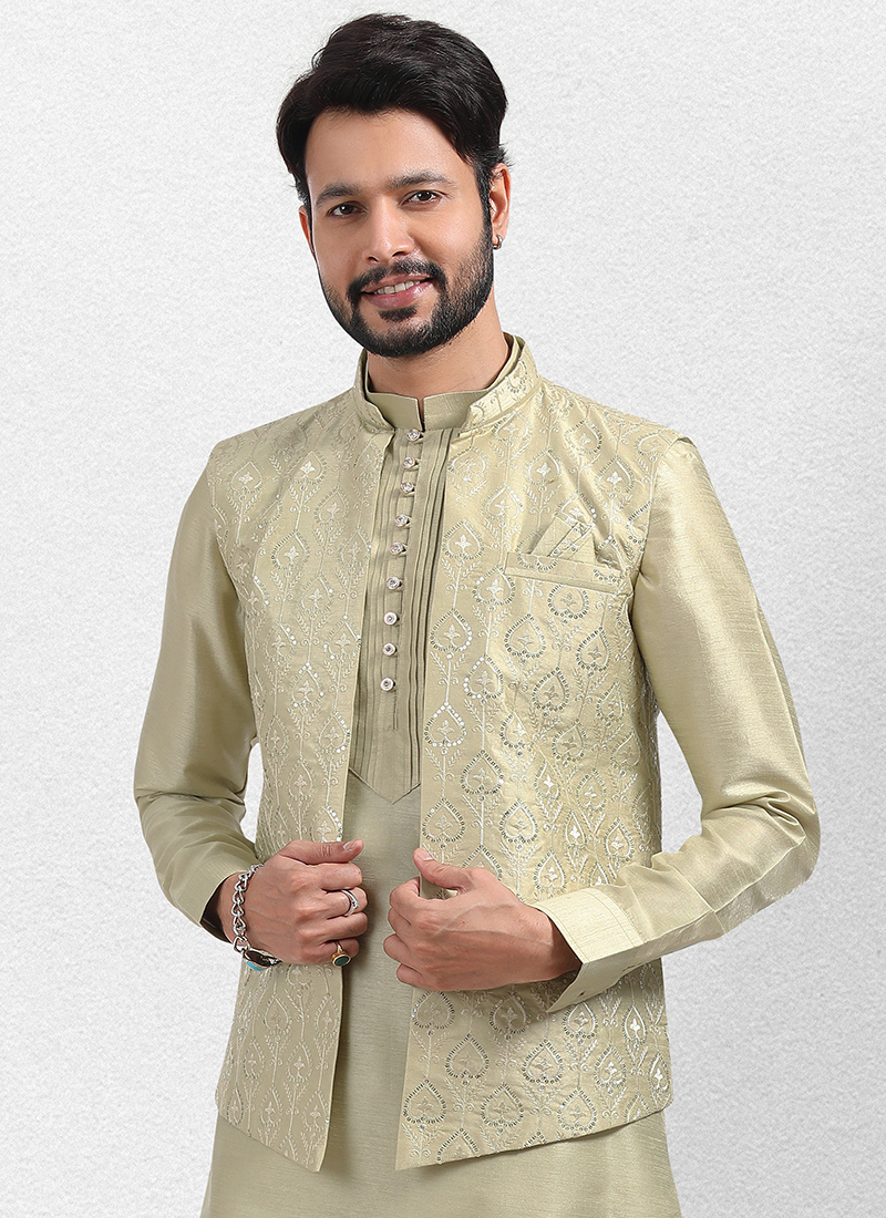 Pista Green & Off White Nehru Jacket Suit... | Nehru jackets, Jackets,  Fashion