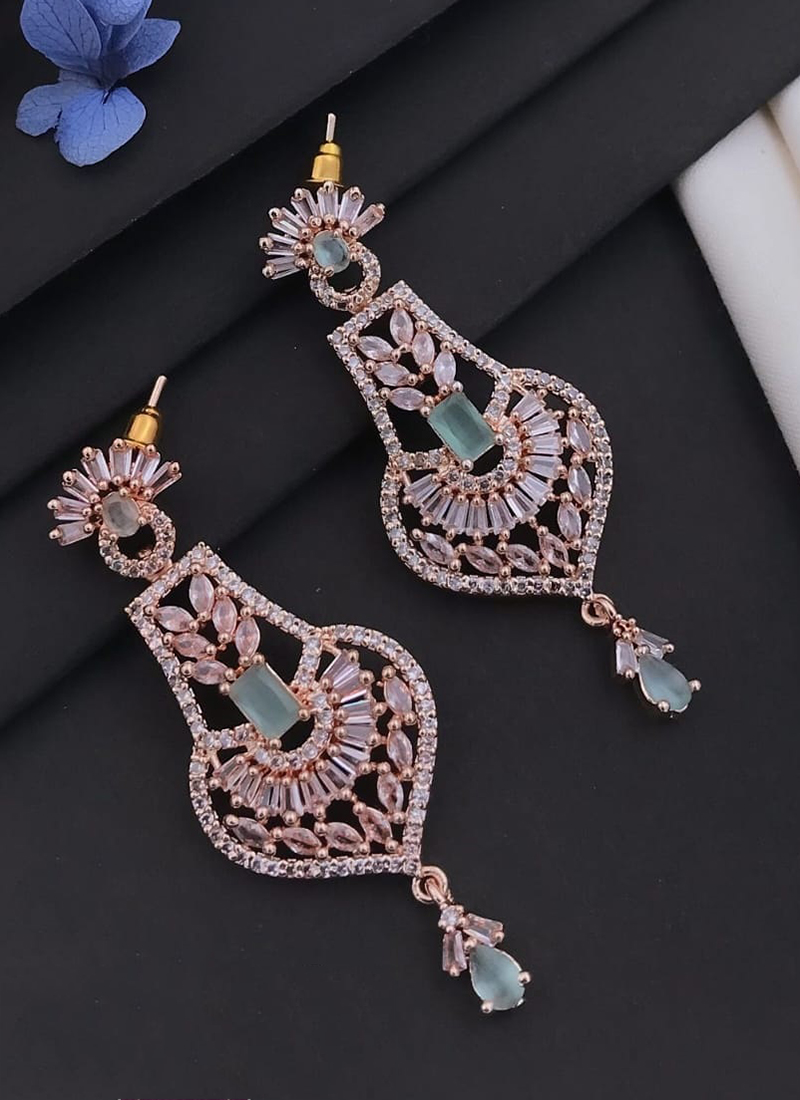 Trendy Oxidised German Silver Hook Stud Earrings with American Diamond –  Sasitrends