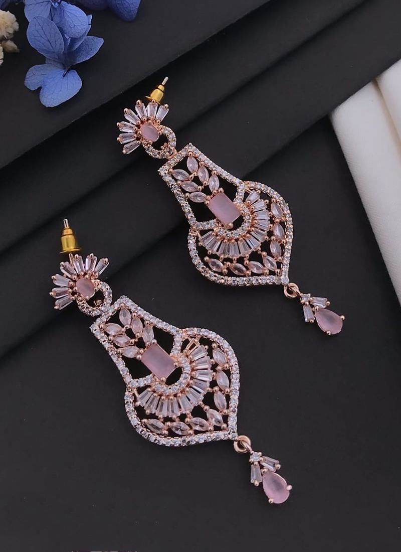 Rose gold american diamond earrings - Silvermerc Designs - 4160864