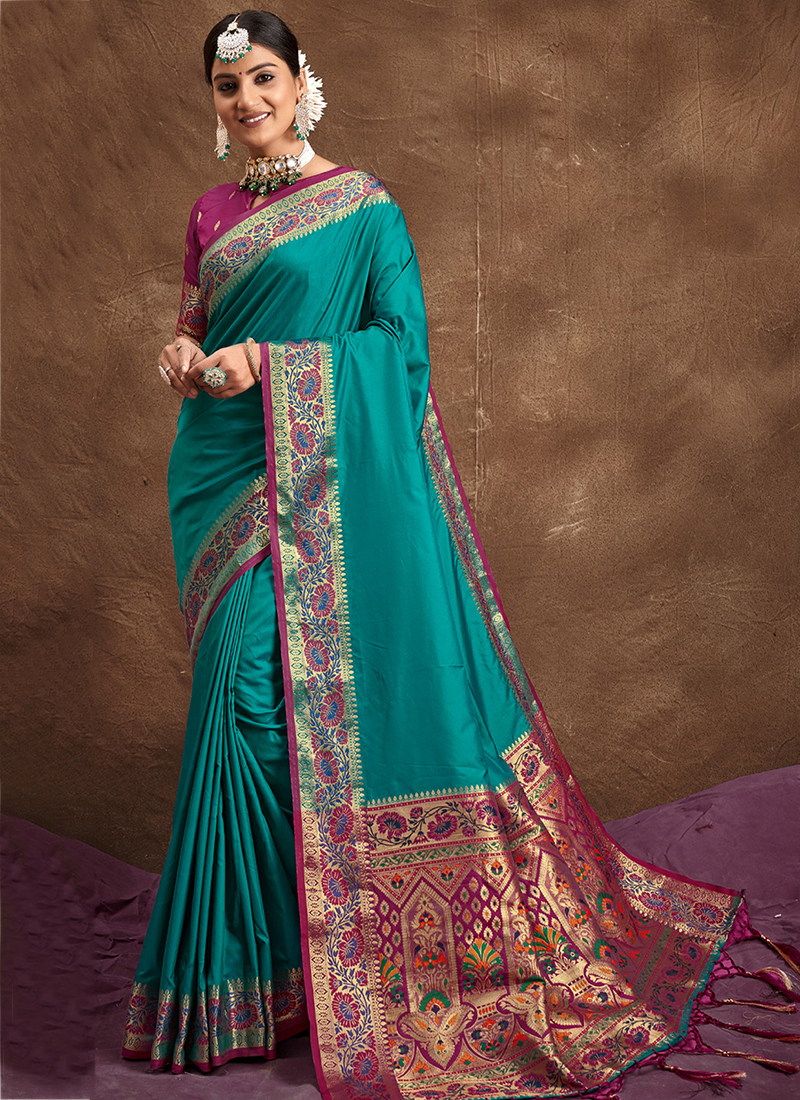 Buy Sky Blue Banarasi Silk Festival Wear Weaving Saree Online From ...