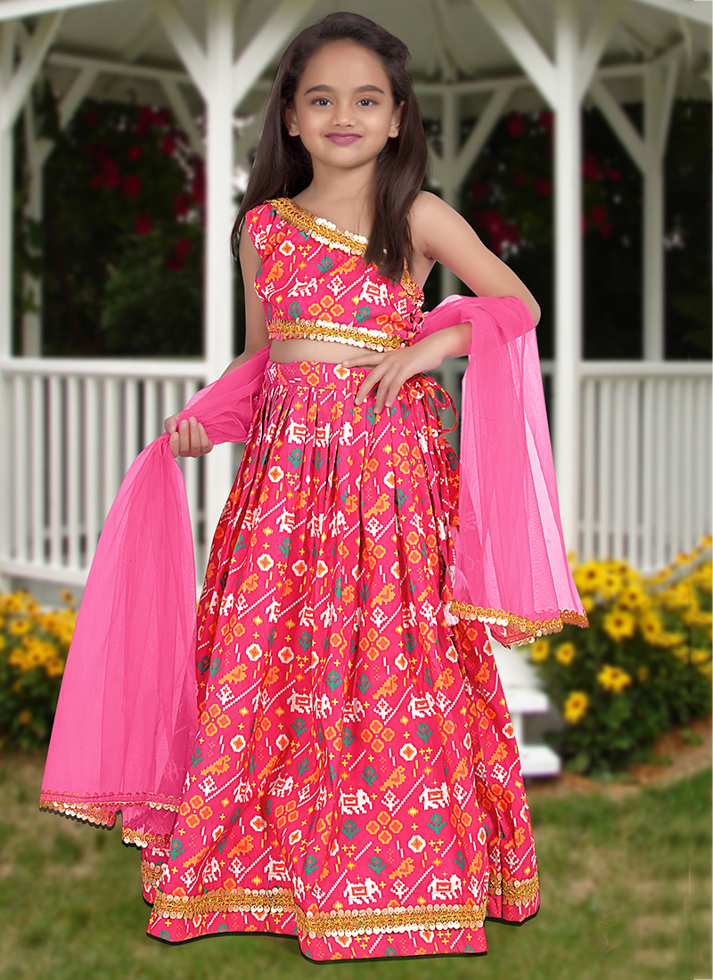 Georgett Lucknowi Work Rama Color Designer Girls Kids Lehenga Choli  -6090167117 | Heenastyle