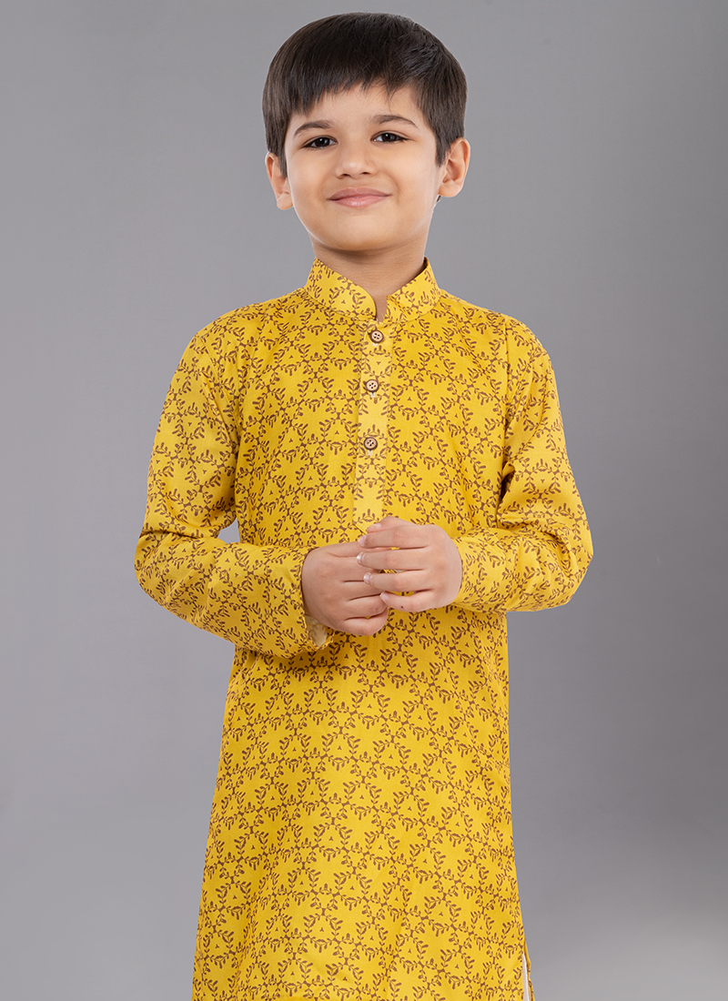 Buy Yellow Cotton Festival Wear Digital Printed Kids Kurta Pajama