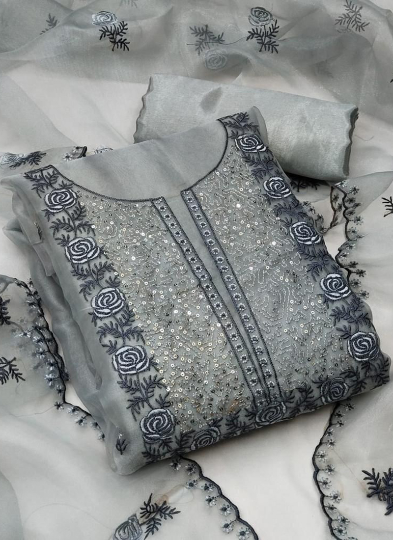 Buy Grey Organza Festival Wear Embroidery Work Dress Material Online From  Wholesale Salwar.