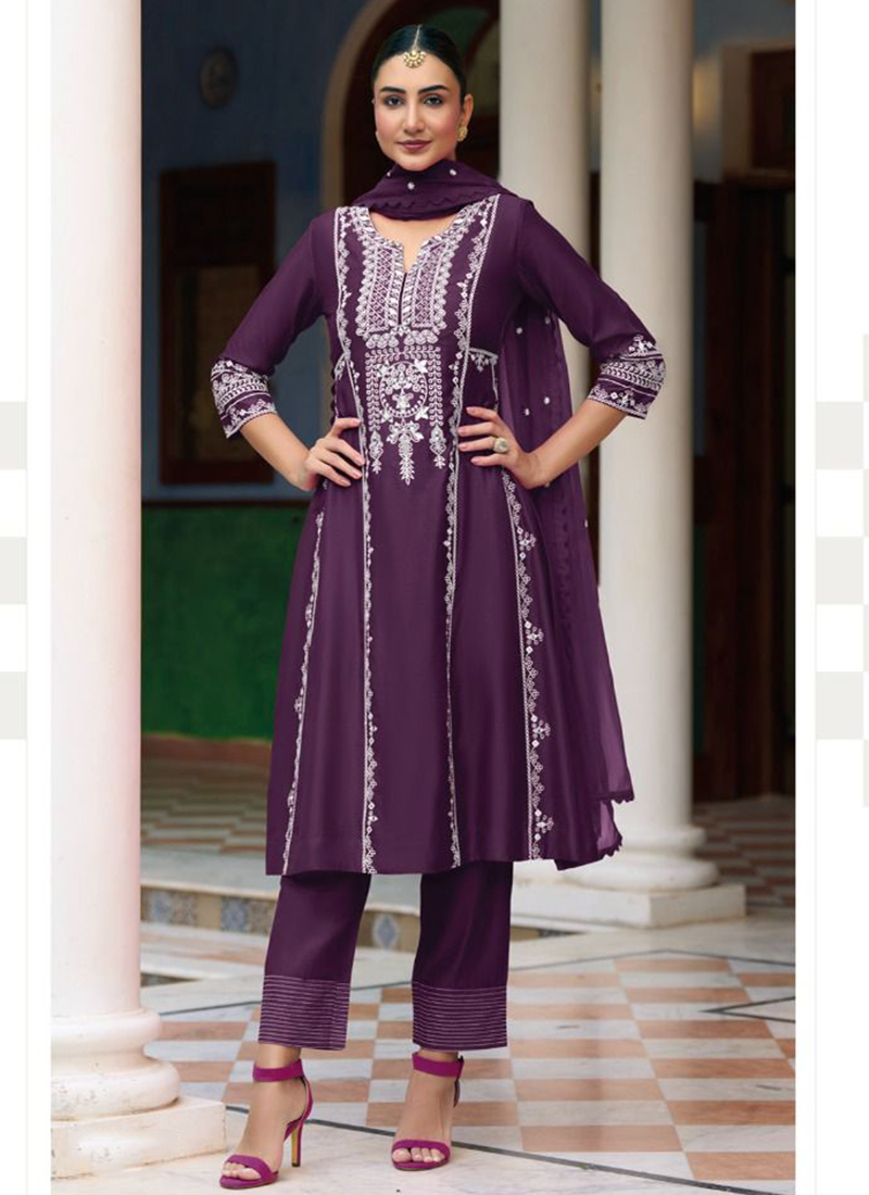 Black Silk Readymade Salwar Suit With Embroidered Work – Mindhal
