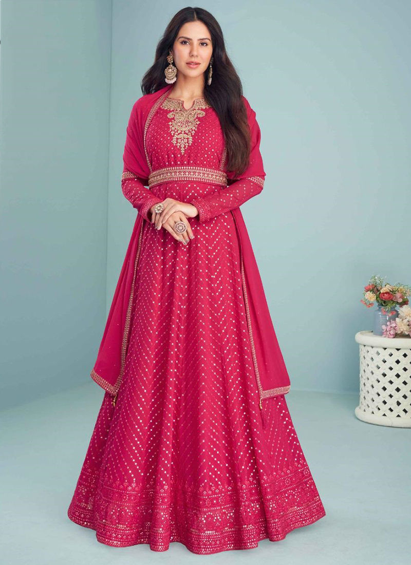 Buy Rani Georgette Wedding Wear Embroidery Work Anarkali Suit ...
