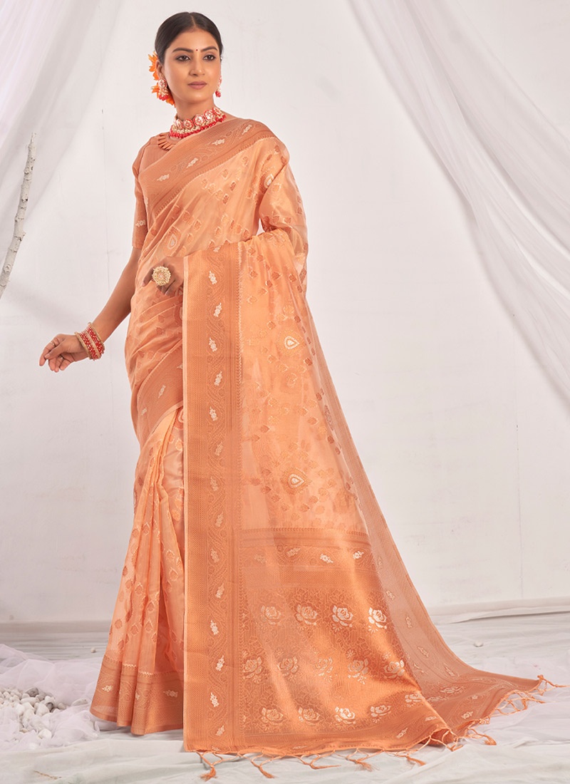 Organza Saree Stunning Peach Colored