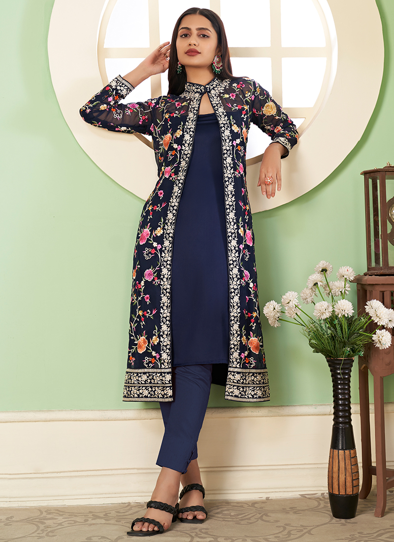 Buy Navy Blue Cotton Regular Wear Printed Churidar Suit Online From  Wholesale Salwar.