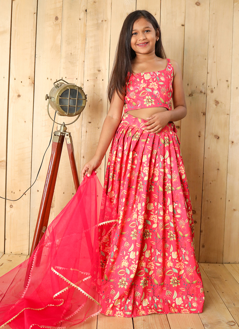 Buy Red Lotus Pichwai Lehenga by VIVED KIDS at Ogaan Online Shopping Site