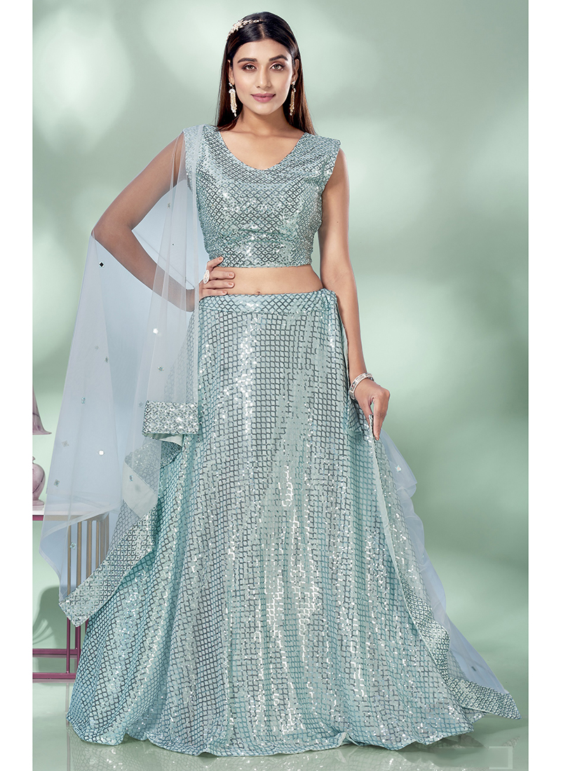 Buy Wedding Wear Sky Blue Sequins Work Georgette Lehenga Choli Online From  Surat Wholesale Shop.