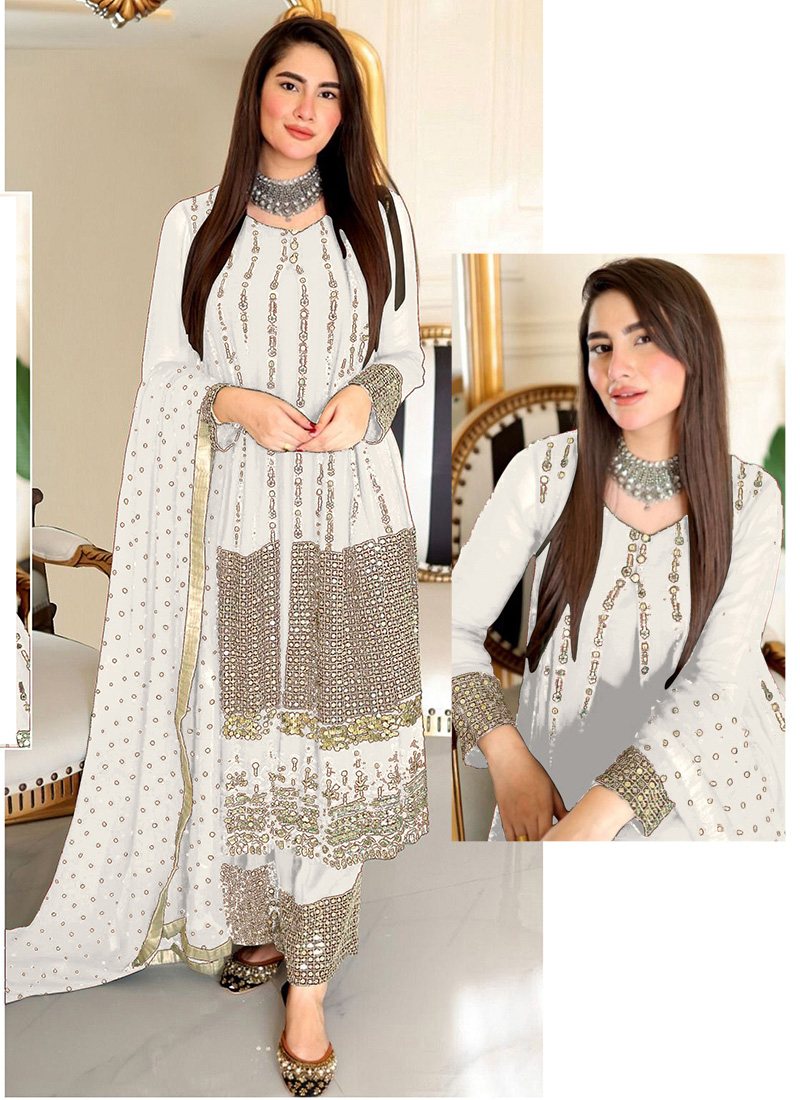 Buy White Georgette Designer Pakistani Suit Online From Wholesalez.