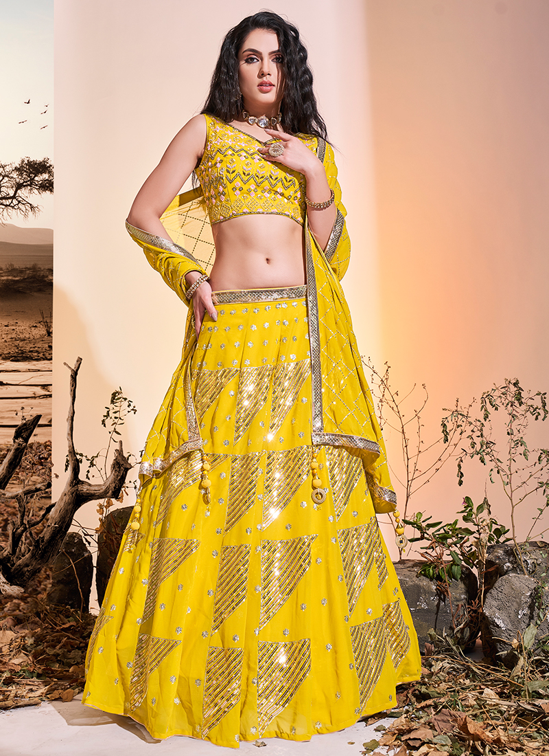 Engagement, Festive, Wedding Yellow color Organza Silk fabric Lehenga :  1772426