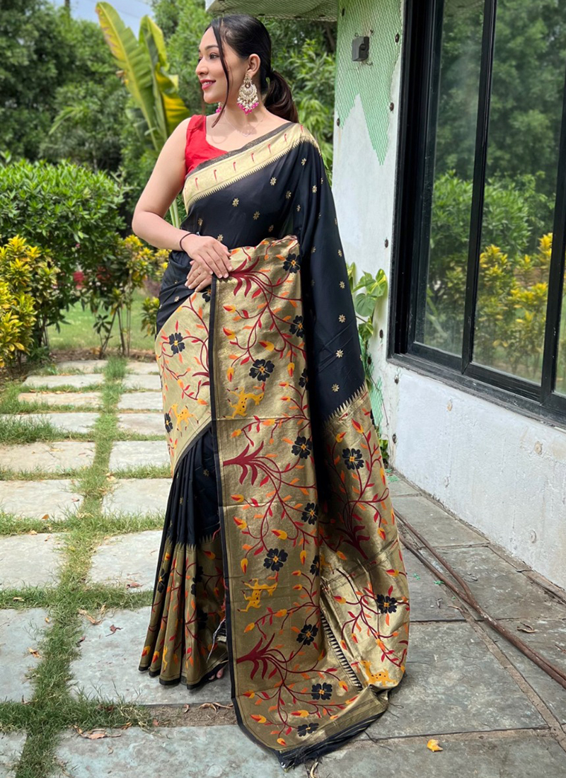 Buy Black Silk Designer Saree Online -