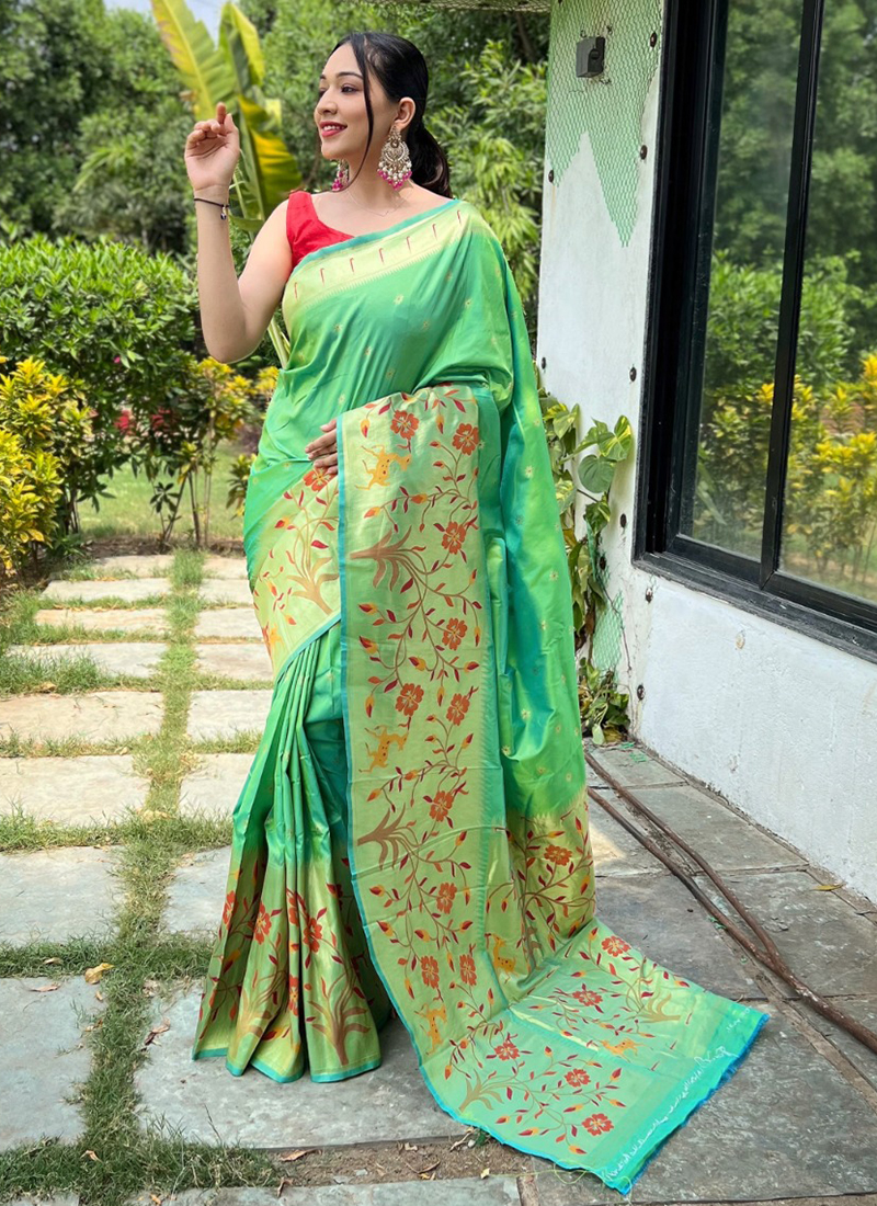 Buy Wedding Wear Sky Blue Paithani Work Silk Saree Online From Surat  Wholesale Shop.