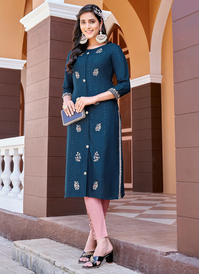 Cool Grey Rayon Pearl Handwork With Moti Work Kurti Set  Kurtis  Indian