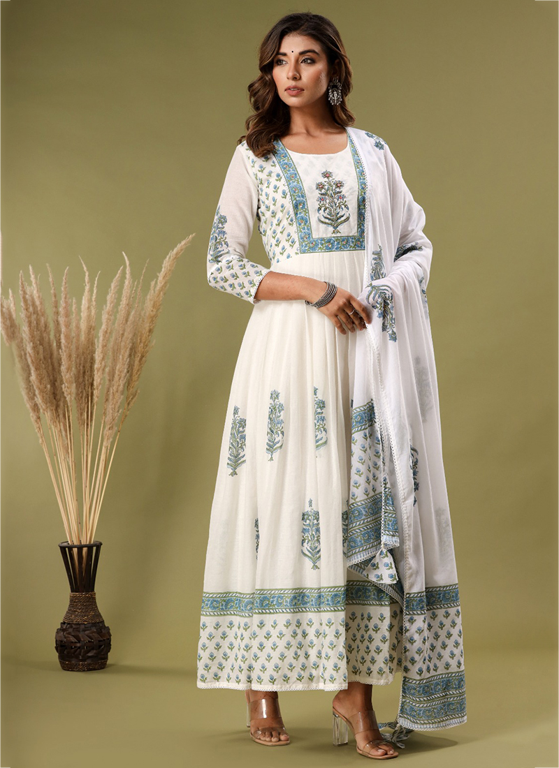 Amazon.com: Rakhi Festival wear Woman Trendy Cotton Silk Fliary Anarkali  Printed Palazo Kurti set Indian Dress 2860 (Blue, XXS) : Clothing, Shoes &  Jewelry