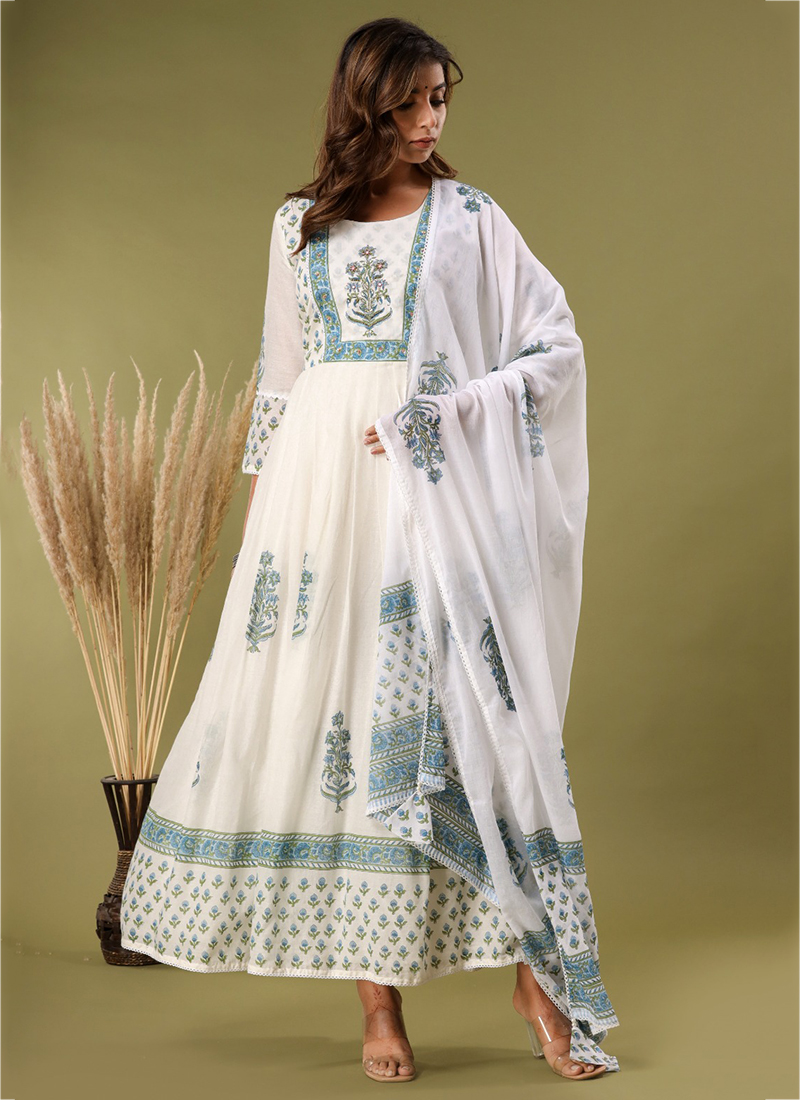 Buy Shubhisha Fashion Women White Anarkali Printed Kurta with Palazzo &  Dupatta Online at Best Prices in India - JioMart.