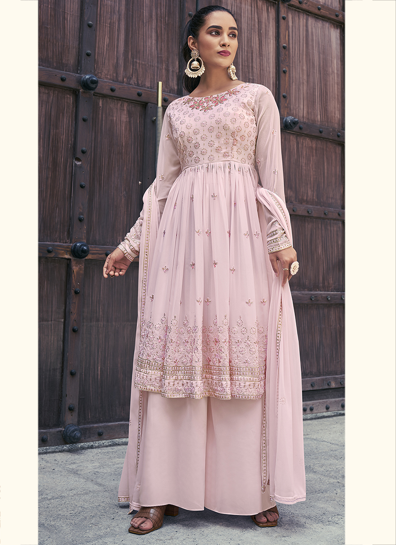 Buy Pink Georgette Party Wear Thread Work Readymade Salwar Suit