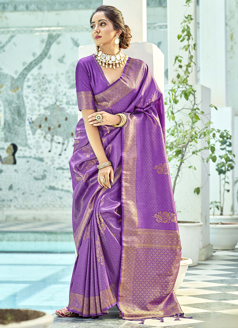 Purple Soft Silk Easy/Readymade Saree – StylebyPanaaash