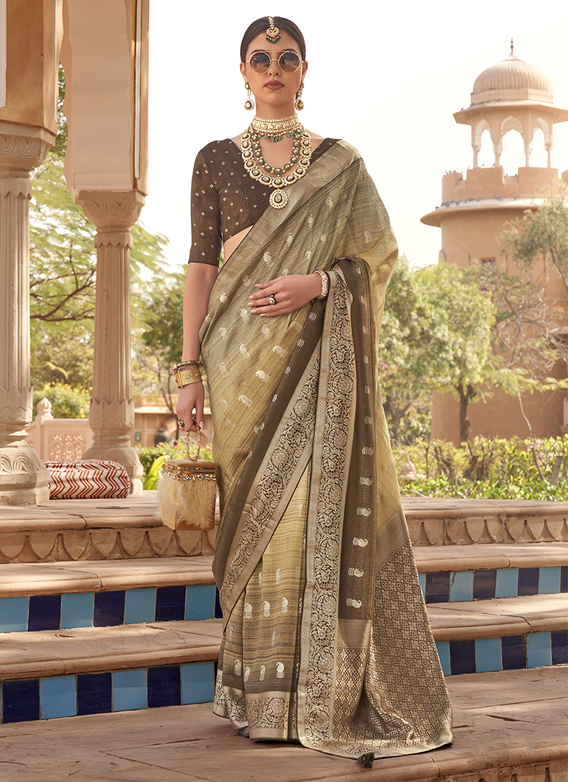 Buy Multi Color Kachhi Silk Wedding Wear Weaving Saree Online From