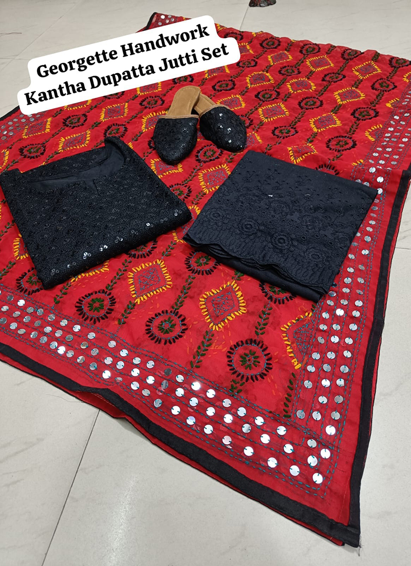 Buy Black Cambric Cotton Traditional Wear Chikankari Readymade Phulkari ...