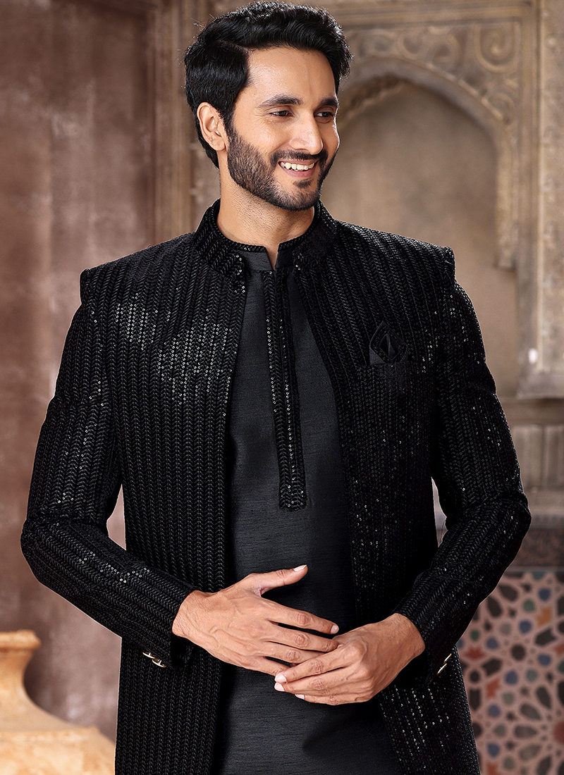 Black Gents Indo Western Suit Mens Indian Latest Design For Black