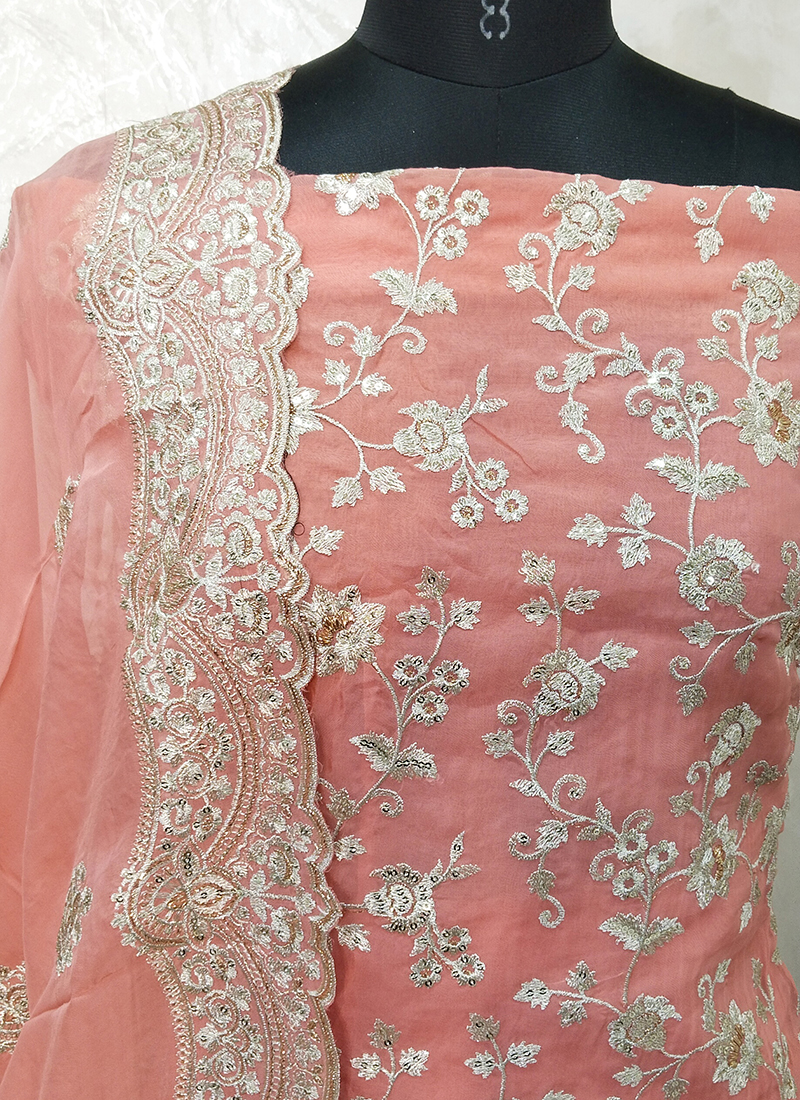 Buy Pink Pure Organza Wedding Wear Sequins Work Punjabi Dress