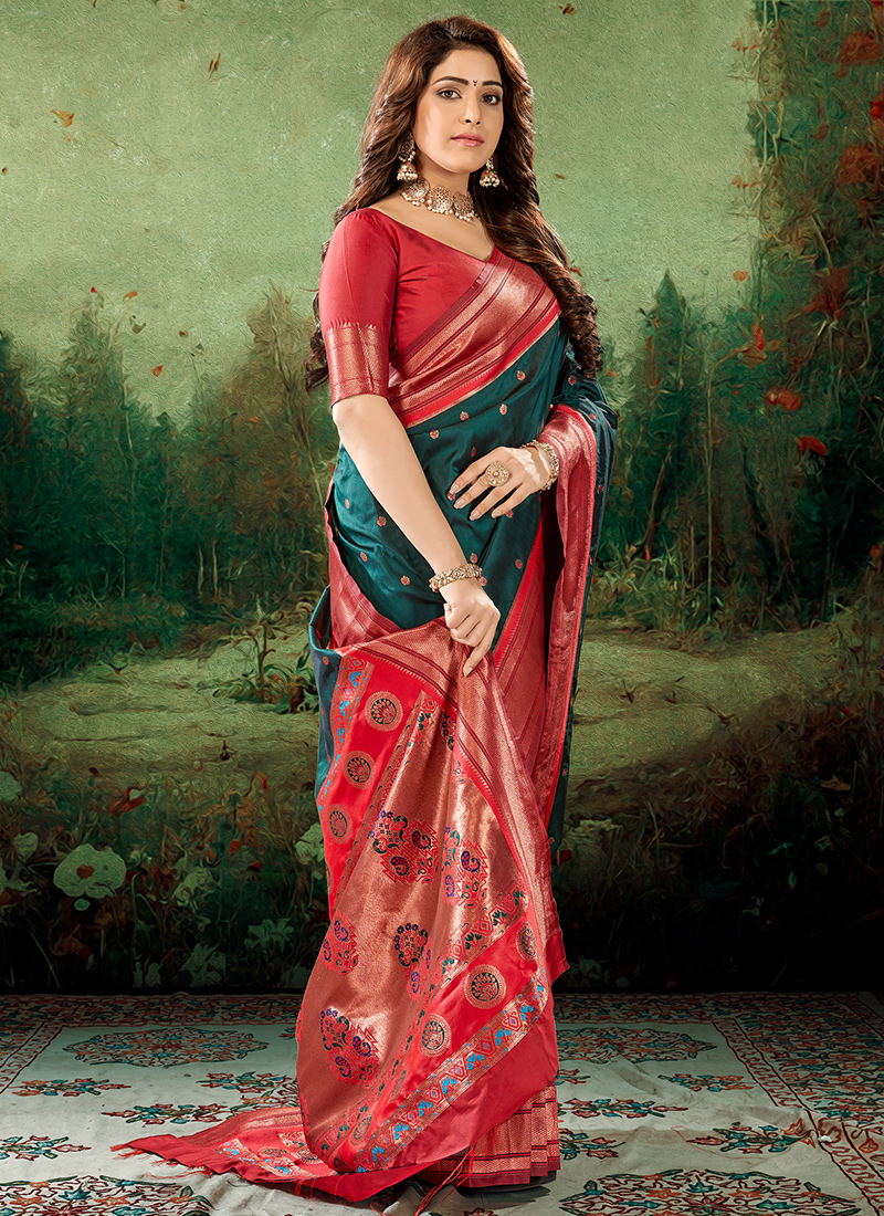 Buy Bottle Green Silk Festival Wear Paithani Saree Online From Wholesale Salwar 