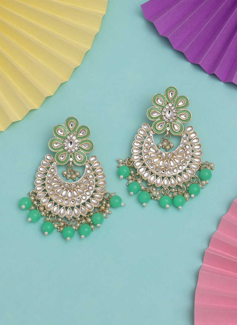 Earrings & Studs | Parrot Green Colour Earrings | Freeup