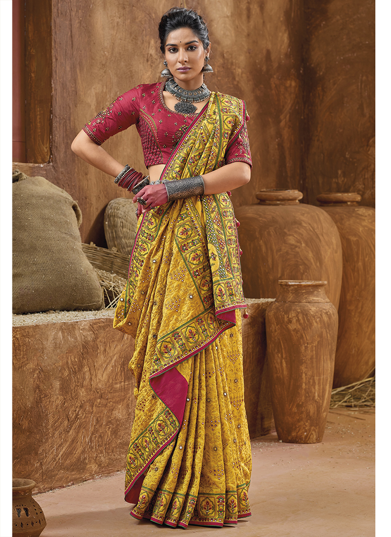 Sunny Yellow Premium Organza Party Wear Designer Saree Online FABSA21769  FABANZA