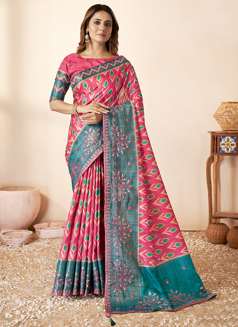 Sea Green Partywear Embroidered Bhagalpuri Silk Saree – Apparel Designer